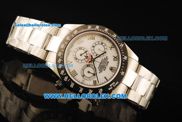Rolex Daytona Chronograph Swiss Valjoux 7750 Automatic Movement White Dial with PVD Bezel and Steel Strap - Click Image to Close